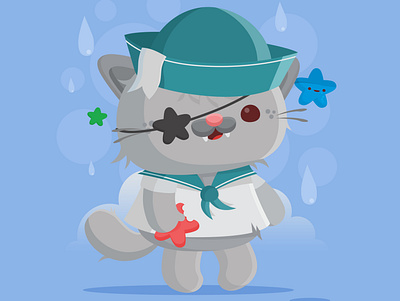 Aye Aye Sailor animal cat character design critter cute illustration kawaii kitty pirate sailor vector