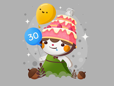 Thirty Birthcake 30th birthday character design cute illustration kawaii october 11 thirty vector