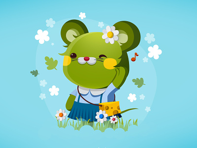 Une Souris Verte animal character design critter cute illustration kawaii kidlitart mouse the green mouse vector
