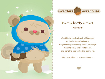 Critters Warehouse: Meet Nutty acorn adorable animal animals character design critter critters cute illustration kawaii kids nutty squirrel the critters warehouse vector