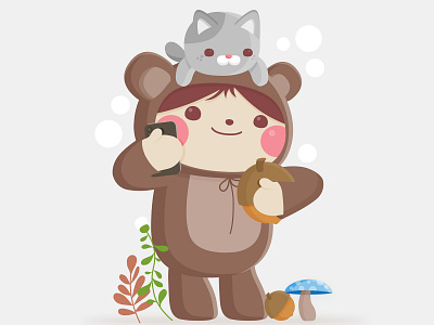 Hello Friends acorn adorable bear character design cute illustration kawaii kids self portrait selfie the critters warehouse vector