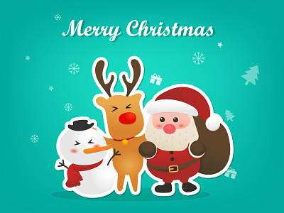 Merry X Mas cute Cartoon cartoon christmas reindeer santa snowman tree