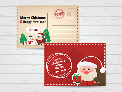 Christmas Postcard Template cartoon christmas mail postcard reindeer santa snowman tree