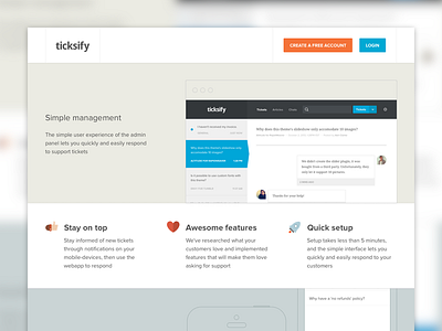 Ticksify Landing Page app flat forum landing page single page sketch ui website