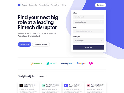 Fintexer Job Board Landing Page