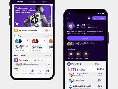 Social Punting betting ios social social media sports ui