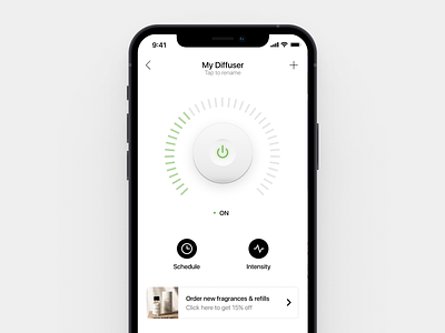 Smart Diffuser Controller clean home automation ios iot iphone minimal skeuomorphic skeuomorphism white