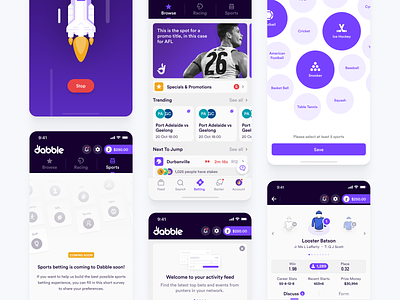 Highlights from Dabble betting ios iphone app onboarding sports ui