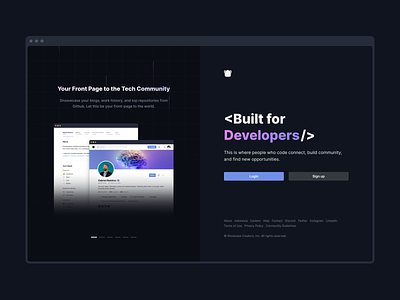 Showwcase Homepage clean dark dark mode dark ui developer flat landing page login minimal sign in social social network web website