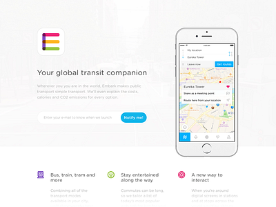 Embark Landing Page app clean flat ios iphone landing page minimal web website white