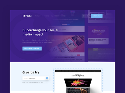ENPOSE bright clean dark flat landing page minimal purple web web app website