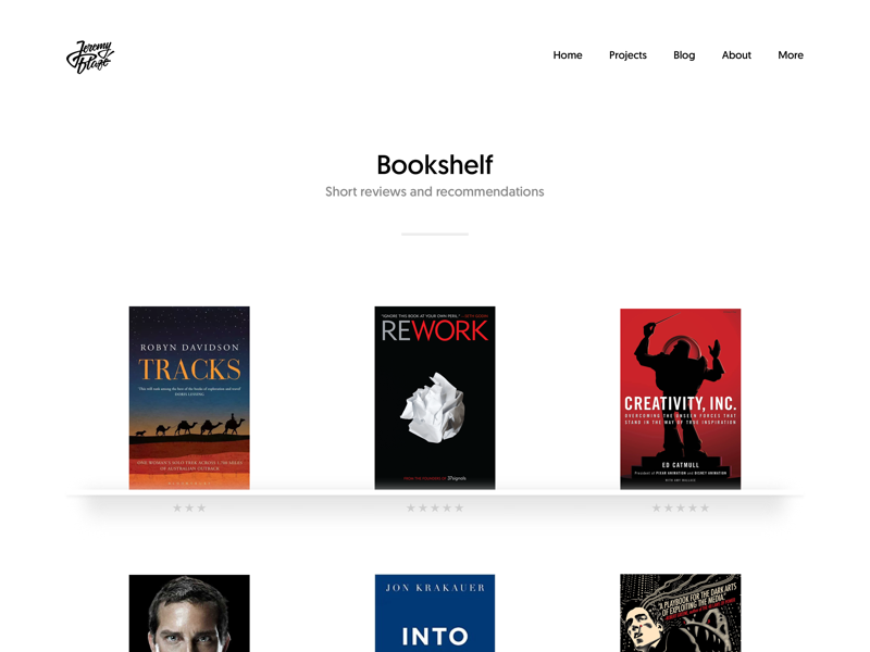 Bookshelf card grid book portfolio landing page website flat minimal white ui web
