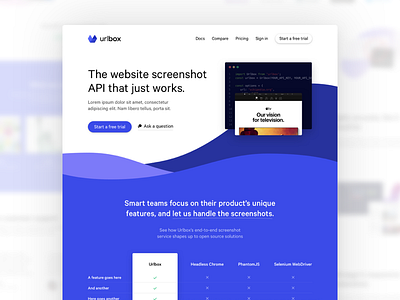 Urlbox Landing Page b2b blue clean illustration landing page marketing site minimal one page saas web app website white