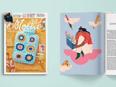 Illustration for Mollie Makes magazine cloud creative dreaming editorial editorial illustration female character illustration positivity workspace