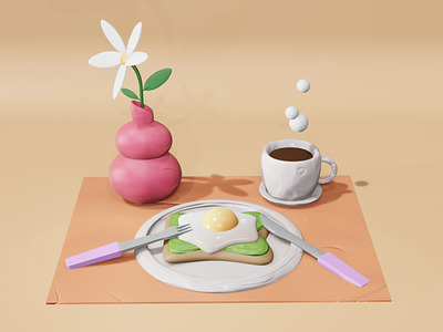 Breakfast 3D in Blender 3d blender branding breakfast clay coffee creative editorial editorial illustration egg illustration toast ui