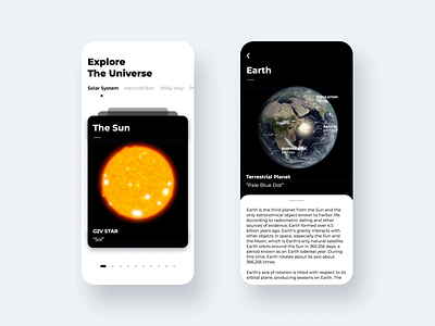 Universe Education App animation app apple cards dark design earth interaction ios iphone mobile planets principle product space sun ui universe ux video