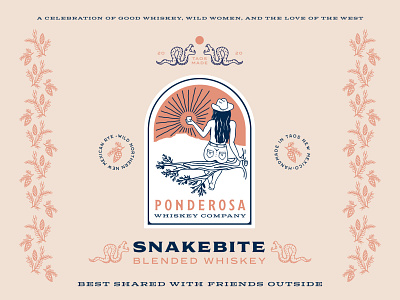Ponderosa Whiskey Company branding illustration label design logo new mexico snakes southwest vector whiskey wild women