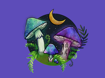 Magic Moon illustration mushrooms