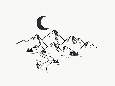 Colorado mountains hand drawn illustration line art