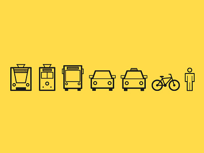 Transportation Icons 3 bike black bus car2go feet grey human icon piktogramm taxi train tram transportation yellow