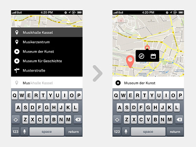 Transportation App – Type in your destination app auto complete black bus city icon interface taxi train tram transportation white