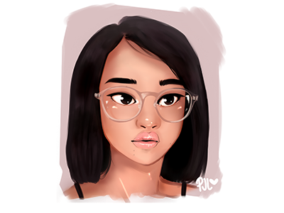 Self Portrait asian cute debut designer digital painting glasses hello illustration illustrator pink self portrait