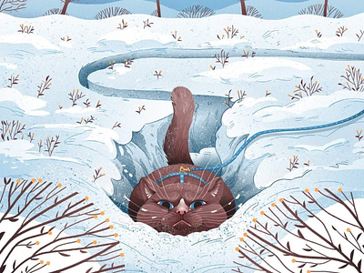 Winter and cat cat cats dudzik ill illustration iza dudzik winter