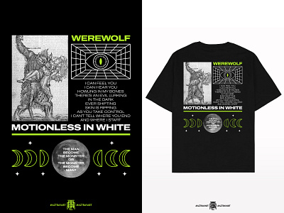 Werewolf anti design band band merch black crescent eye line lineart merch merchandise metal metalcore monoline moon motionless in white street wear tees design tshirt design werewolf wolf