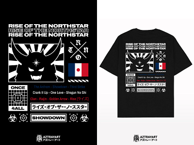 Showndown band band merch biohazard brutalism france hardcore japan maximalism merch design nuclear radioactive rise of the northstar samurai star street wear target tshirt design