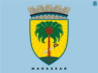 Netherlands Colony Badge 05 badge blue crown dutch emblem indonesia label makassar medieval netherlands sign