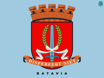 Netherlands Colony Badge 06 badge dutch emblem fortress indonesia jakarta label medieval netherlands red sign