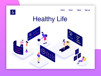 Healthy Life 3d character collaboration color data fitness healthy illustration infographic isometric life