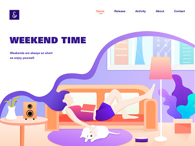 Weekend Time clean color dog favorite illustration reading sleep time travel weekend