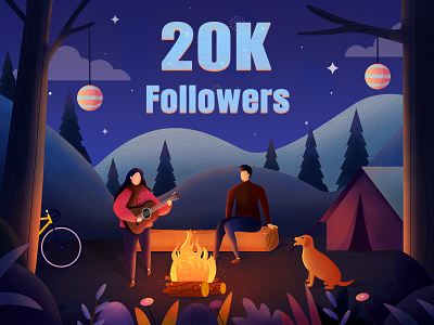 20k Followers bb congratulation dog followers illustration landscape mountain team travel tree