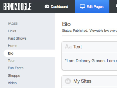 Bandzoogle App Interface application saas ui