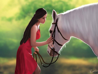 Girl and the Horse Painting art artwork colourfull design digital digital painting forest girl illustration landscape nature art painting realism