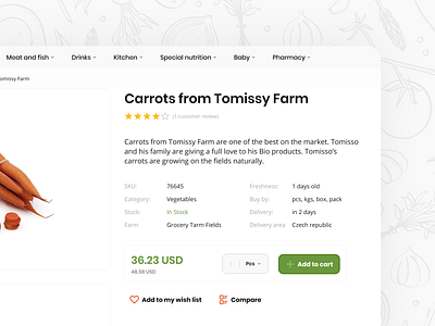 Fresh eCommerce Layout - Product Detail components bio button cart ecommerce farm figma figmadesign icons menu product detail product page select shopify store design template ui uiux wishlist woocommerce