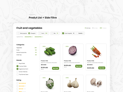 Fresh eCommerce Layout - Product List + Filtre categories components ecommerce ecommerce app ecommerce business ecommerce design ecommerce shop figma figmadesign filters filtre fresh colors fresh design product list product listing products rating sorting ui vegetable