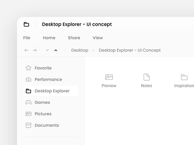 Desktop Explorer blur concept desktop effects explorer figma icon set icons lights minimal ui minimalistic shadow ui ui concept