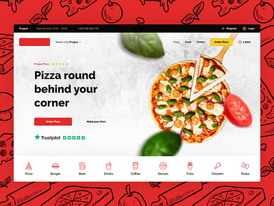 Pizza Restaurant - Web - Exploration 1 button cart figma food header hero icons item layout line icons menu pizza restaurant tabs template theme top bar web website