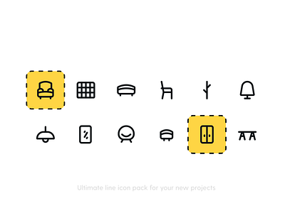 Furniture Icon Pack bed figma free icons freebie freebies furniture app icon icon pack icon set icons iconset lamp light line icons sofa ui icons