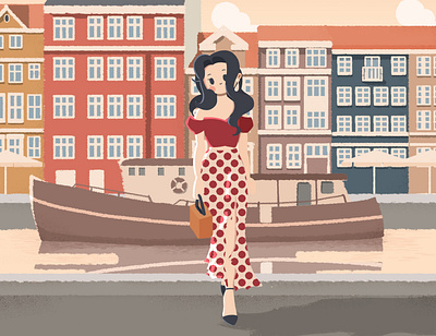 European Illustration Series-In Venice branding cute design art illustration travel venice woman