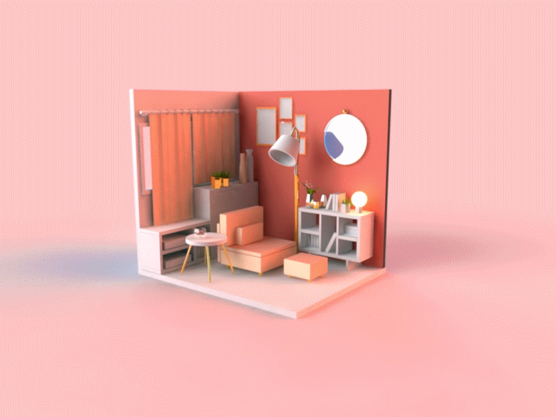 Room 1 3d animation c4d cartoon cute design design art gif house lowpoly room wind