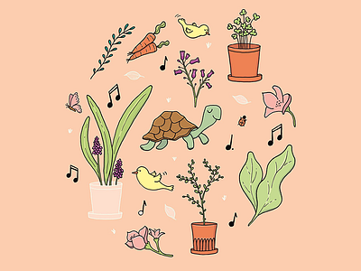 Esio Trot - Roald Dahl birds children children illustration esio trot flowers illustration music musical plants road dahl turle