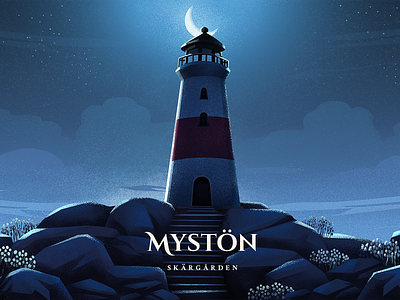 Mystön - Night 2d art archipelago art concept art illustration island lighthouse mystic night