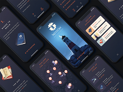 Mystön Mobile Game - Night Mode app dark mode design game illustration interface island mobile mobile game myst night mode ui ux