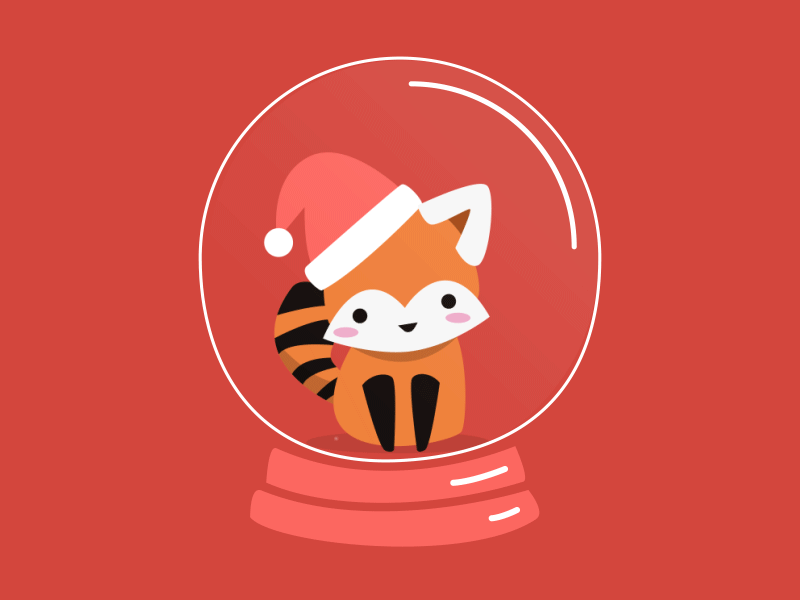 Fearless red panda in a snow globe. 2d agigen animation christmas gif red panda snow globe