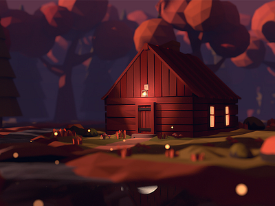 Cabin in the woods - Low poly 3d autumn blender cabin landscape low poly lowpoly model seasons summer winter woods