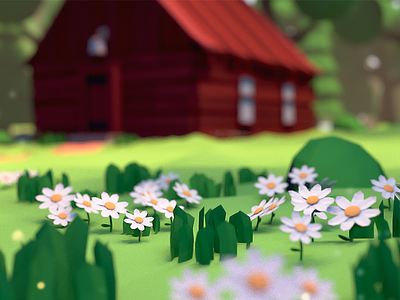 Low poly - Summer Cabin 3d blender cabin landscape low poly lowpoly model objects summer trees woods