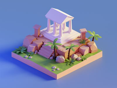 Low poly temple 3d blender diorama greek temple illustraion isometric low poly lowpoly lowpolyart render temple